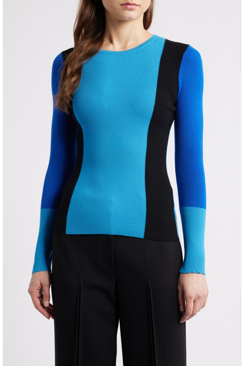 The Delia Colorblock Rib Sweater, Main, color, COSMIC BLUE COLORBLOCK