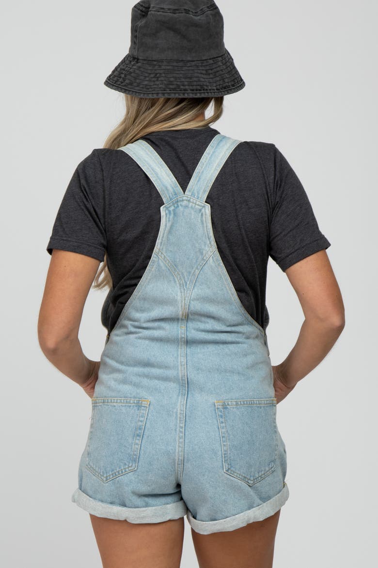 Denim Short Overalls, Alternate, color, Light Blue