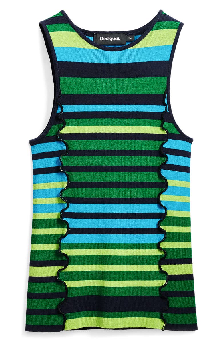 Desigual Stripe Tank, Alternate, color, Bluish Green