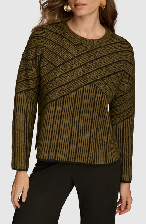 Donna Karan New York Crewneck Stripe Sweater in Brown Multi 