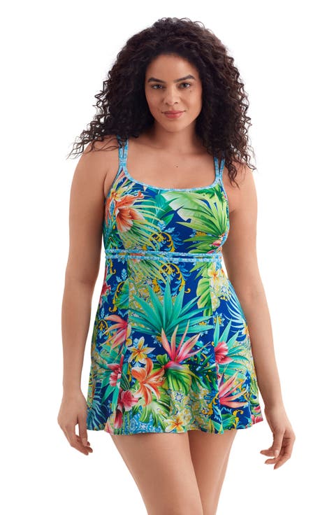 Empire Princess Seam Long Torso Swim Dress
