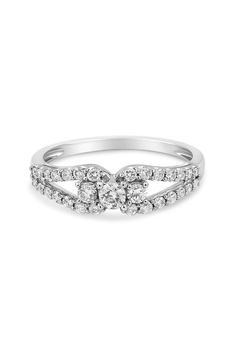 10K White Gold 1/2 Cttw Three Stone Split Shank Band Ring, Alternate, color, White