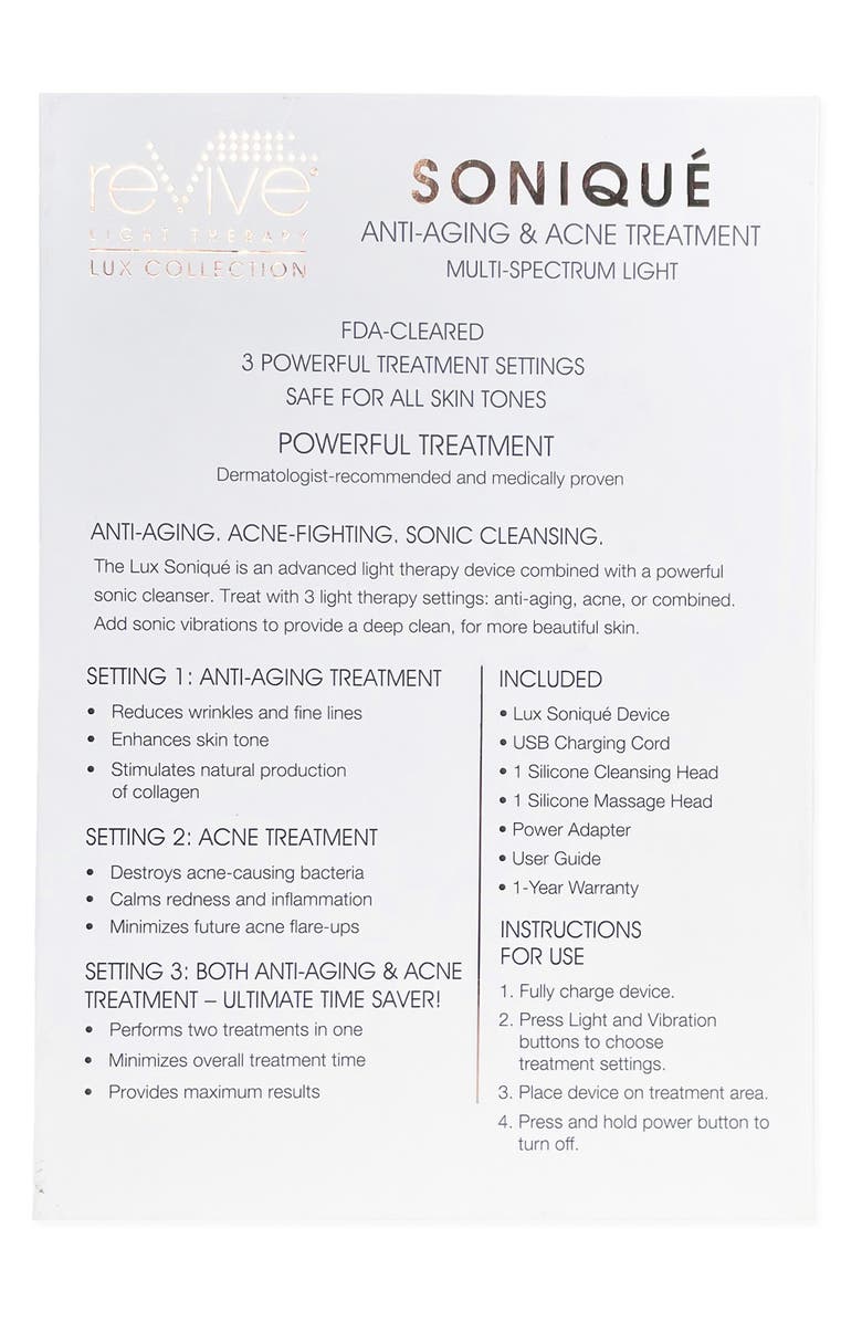 REVIVE LIGHT THERAPY Lux Sonique LED Sonic Cleansing Device, Alternate, color, White