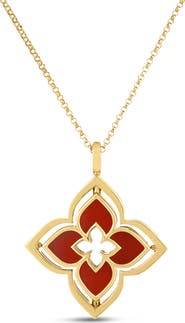 Roberto Coin Venetian Princess Pirouette Red Agate Flower Pendant Necklace