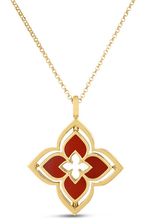 Roberto Coin Venetian Princess Pirouette Red Agate Flower Pendant Necklace In Gold