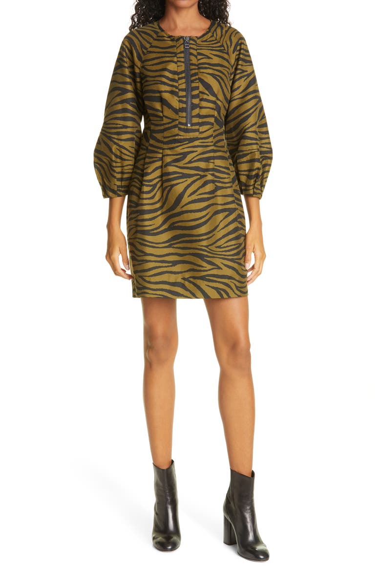 Navi Animal Stripe Long Sleeve Minidress, Main, color, OLIVE