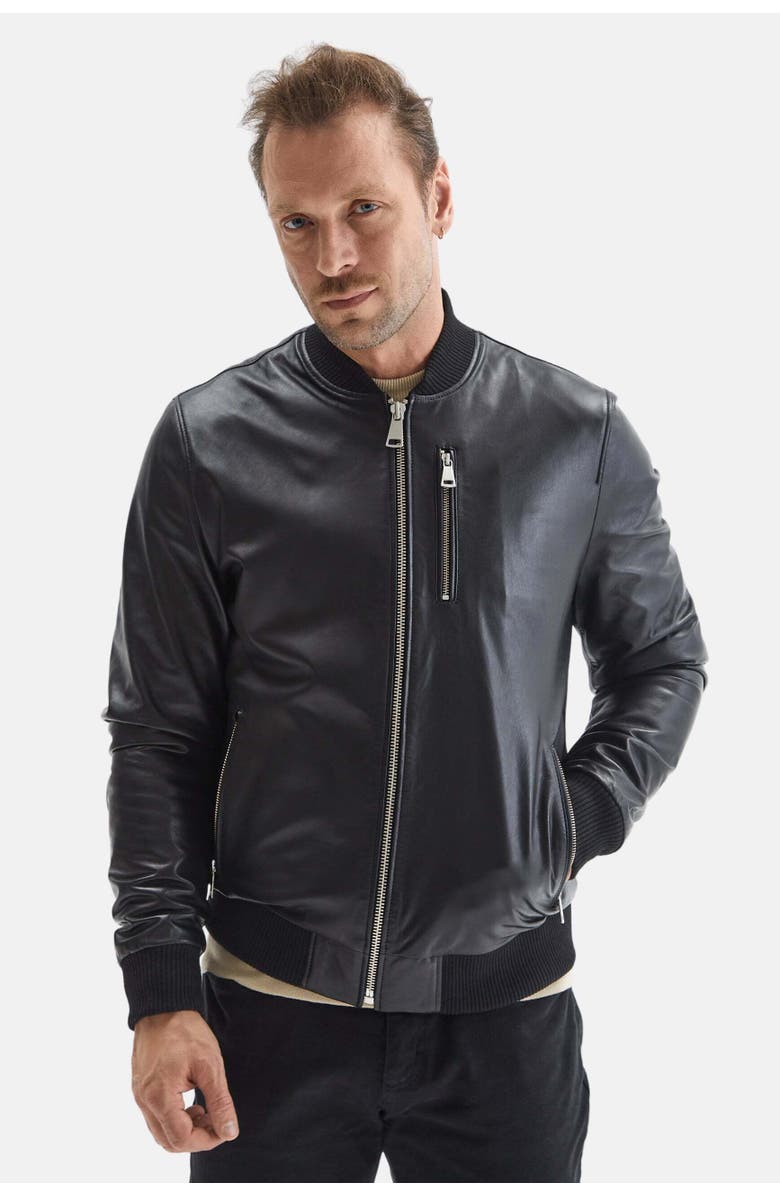 FURNIQ UK Jasper Leather Jacket, Main, color, Black