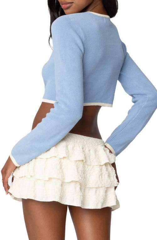 Edikted Jaylin Tie Front Crop Cardigan In Light-blue