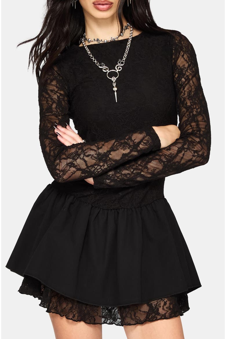 Erisda Lace Bodysuit Mini Dress, Alternate, color, Black