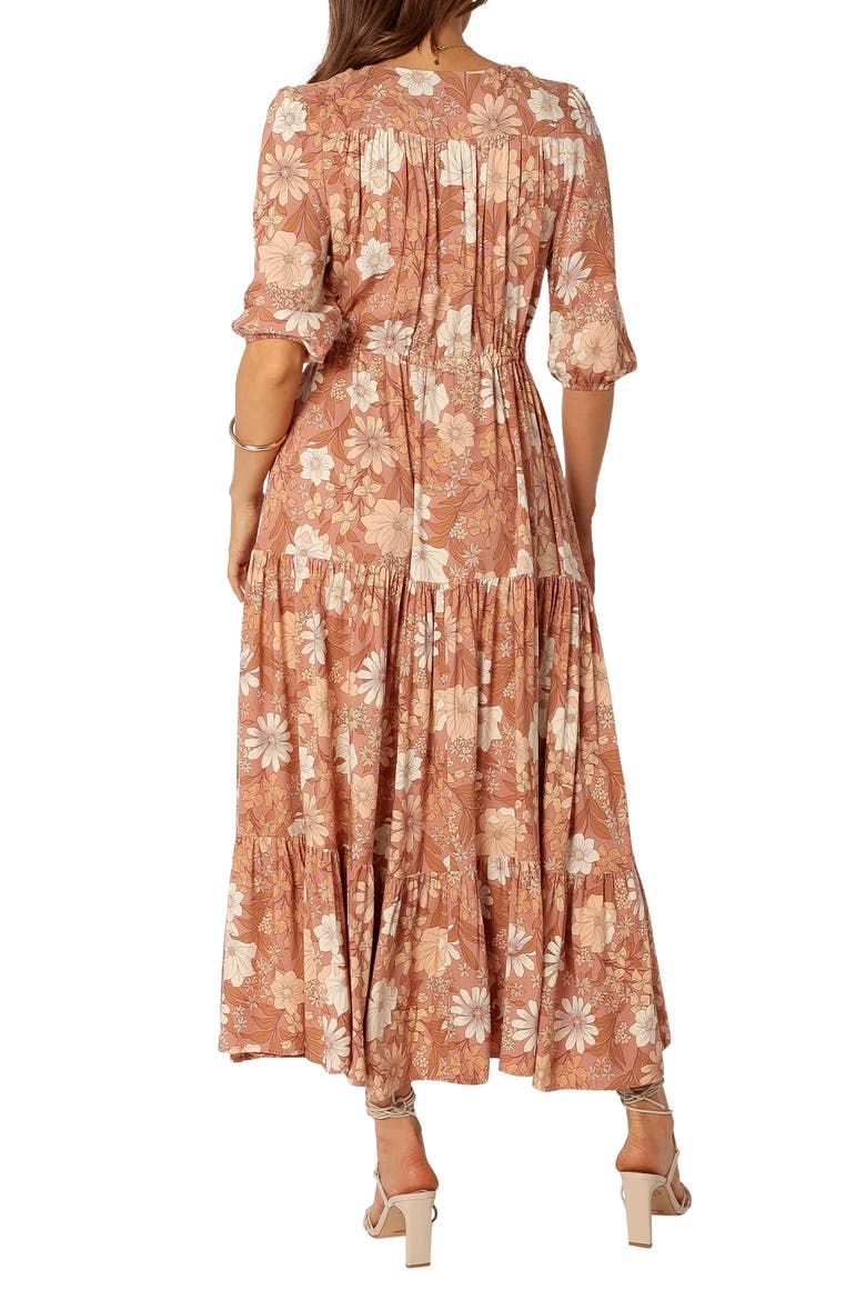 Kelda Floral Midi Dress, Alternate, color, TAN FLORAL