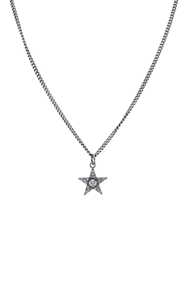 Bezel Diamond Star Pendant Necklace, Main, color, STERLING SILVER