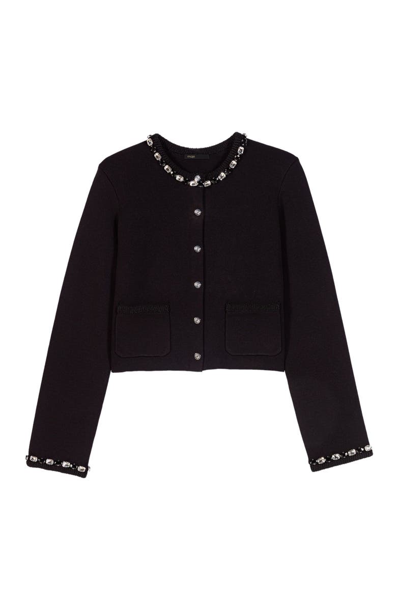 maje Cropped jewellery detail cardigan, Alternate, color, Black