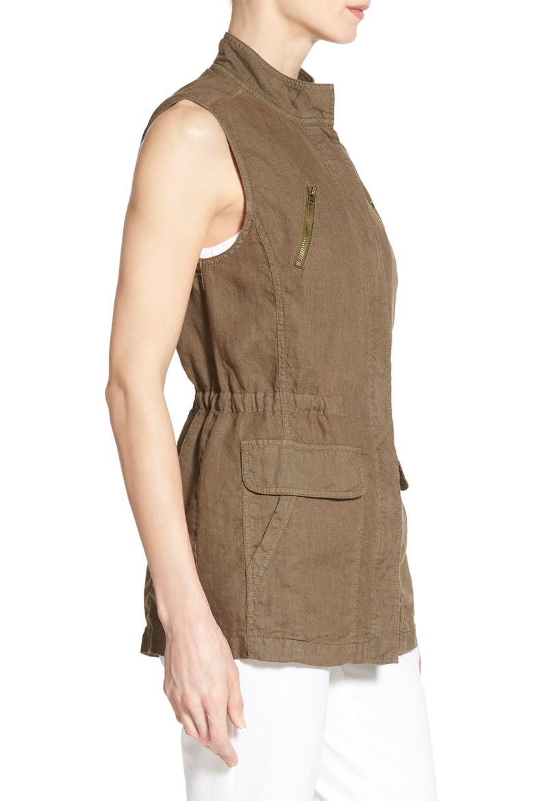 Linen Utility Vest, Alternate, color, OLIVE TARMAC