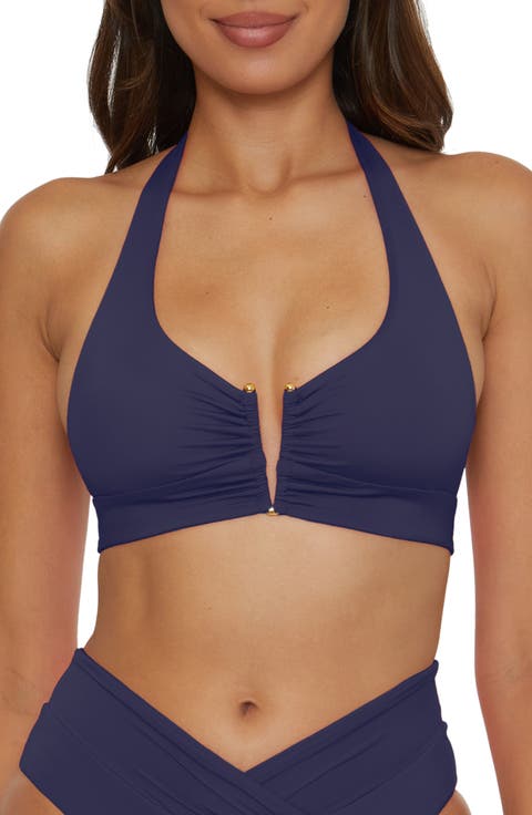 Shirred V-Wire Halter Bikini Top