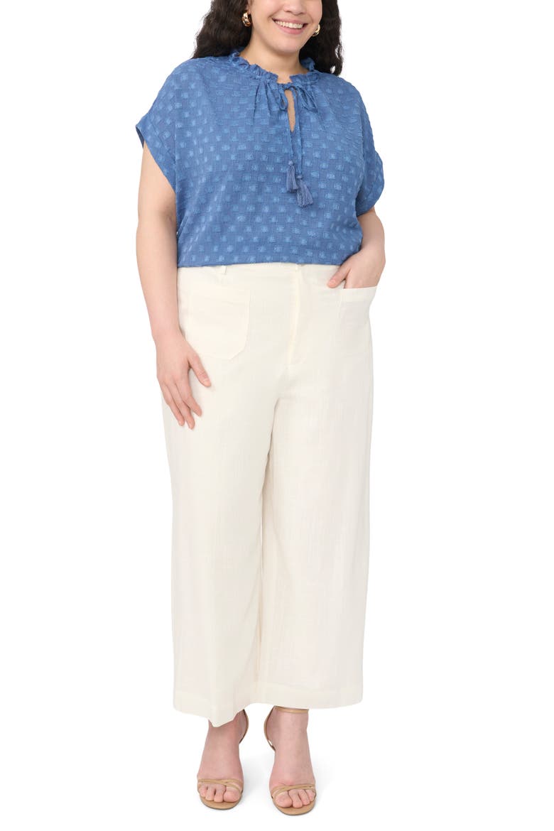 Clip Dot Tie Neck Top, Alternate, color, CLASSIC INDIGO