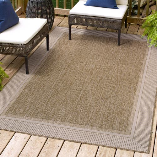 Jonathan Y Hali Coastal Casual Wide Stripe Border Indoor/outdoor Area Rug In Beige/cream