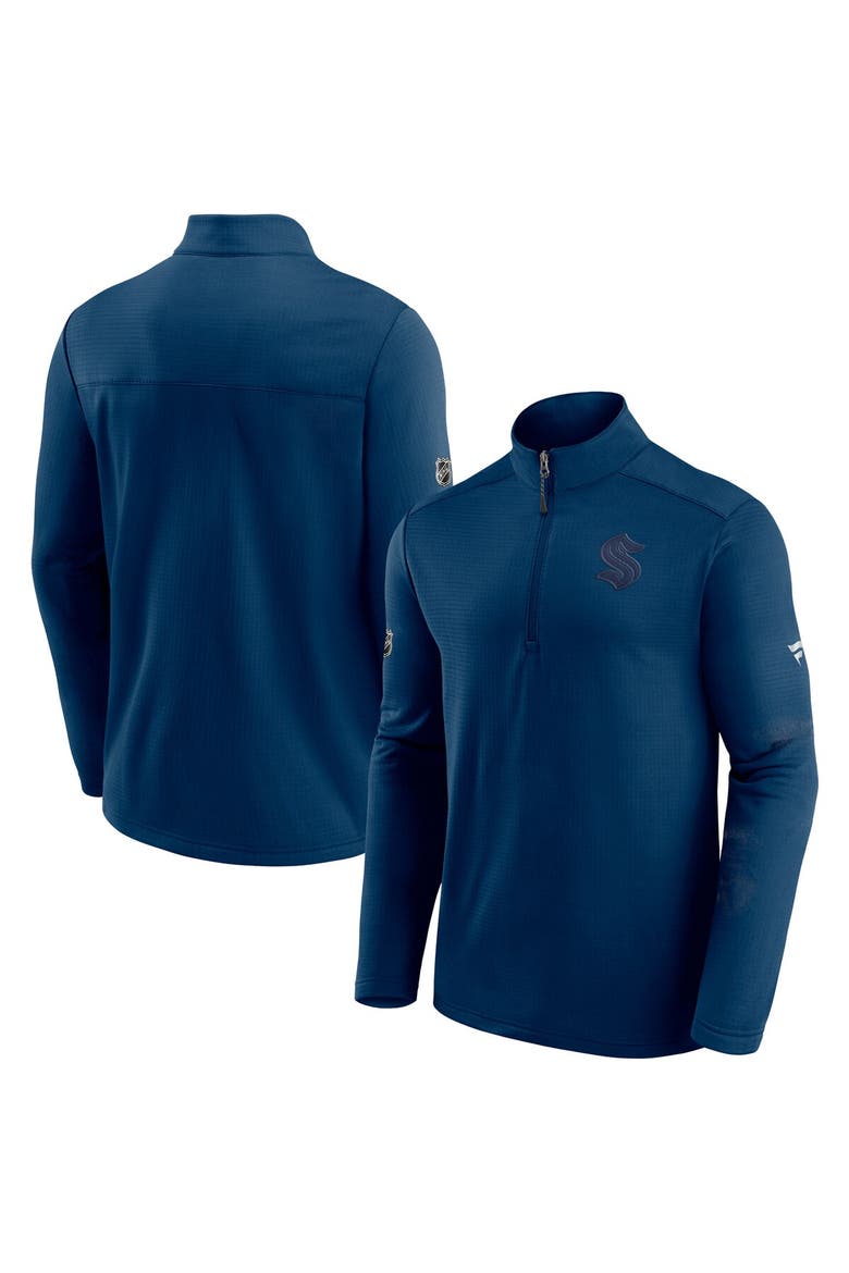 Men's Fanatics Branded Deep Sea Blue Seattle Kraken Authentic Pro Travel and Training Quarter-Zip Jacket, Alternate, color, Navy