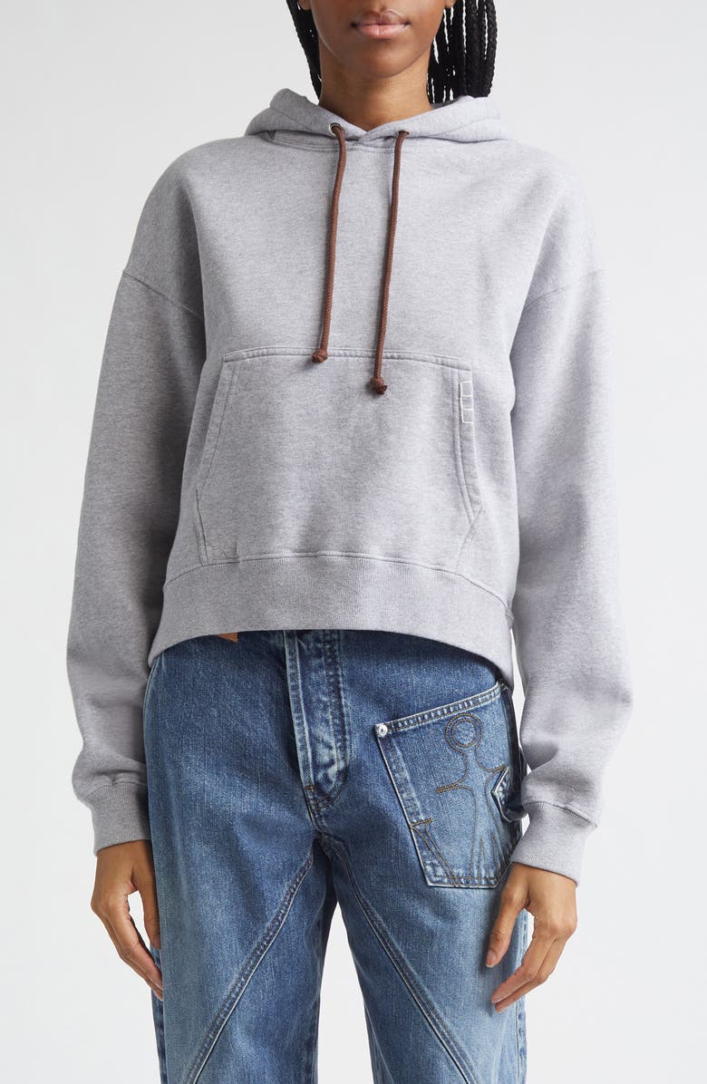 JW Anderson Loafer Stitch Curved Hem Fleece Hoodie, Main, color, Mid Grey Melange