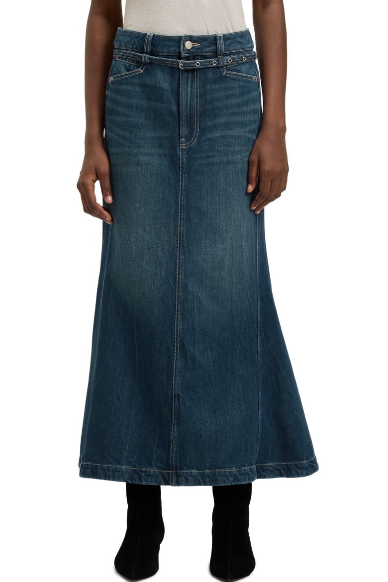 Peplum Denim Maxi Skirt, Main, color, GRN