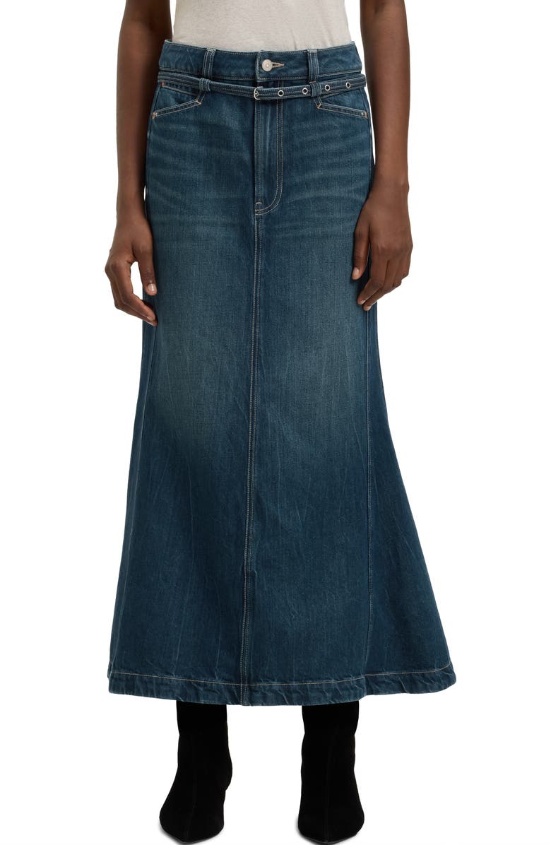 BOSS Orange Peplum Denim Maxi Skirt, Main, color, Indigo