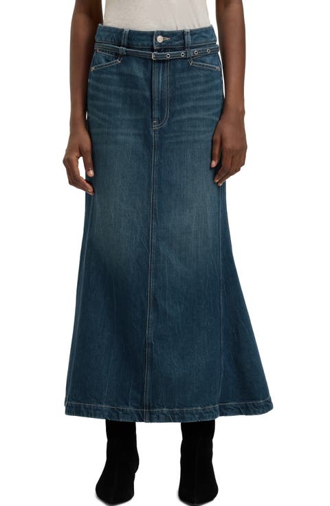 Peplum Denim Maxi Skirt