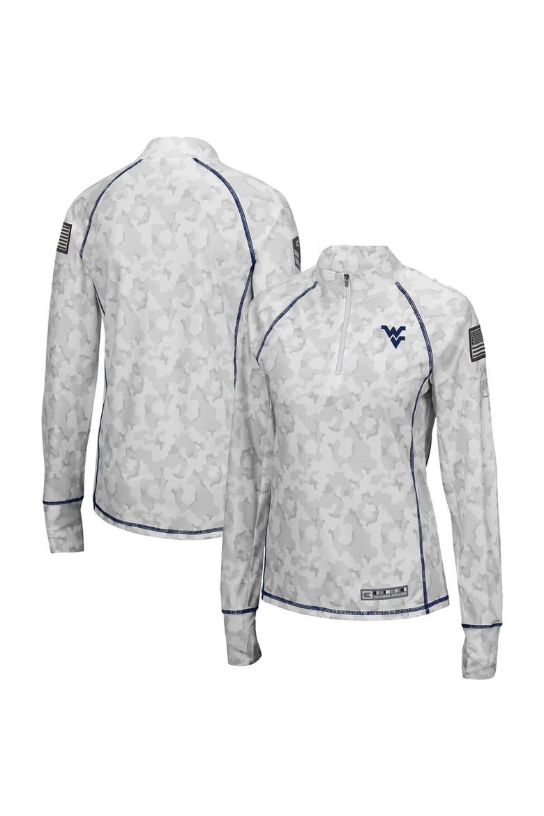 Women's Colosseum White West Virginia Mountaineers OHT Military Appreciation Officer Arctic Camo Fitted Lightweight 1/4-Zip Jacket, Main, color, White