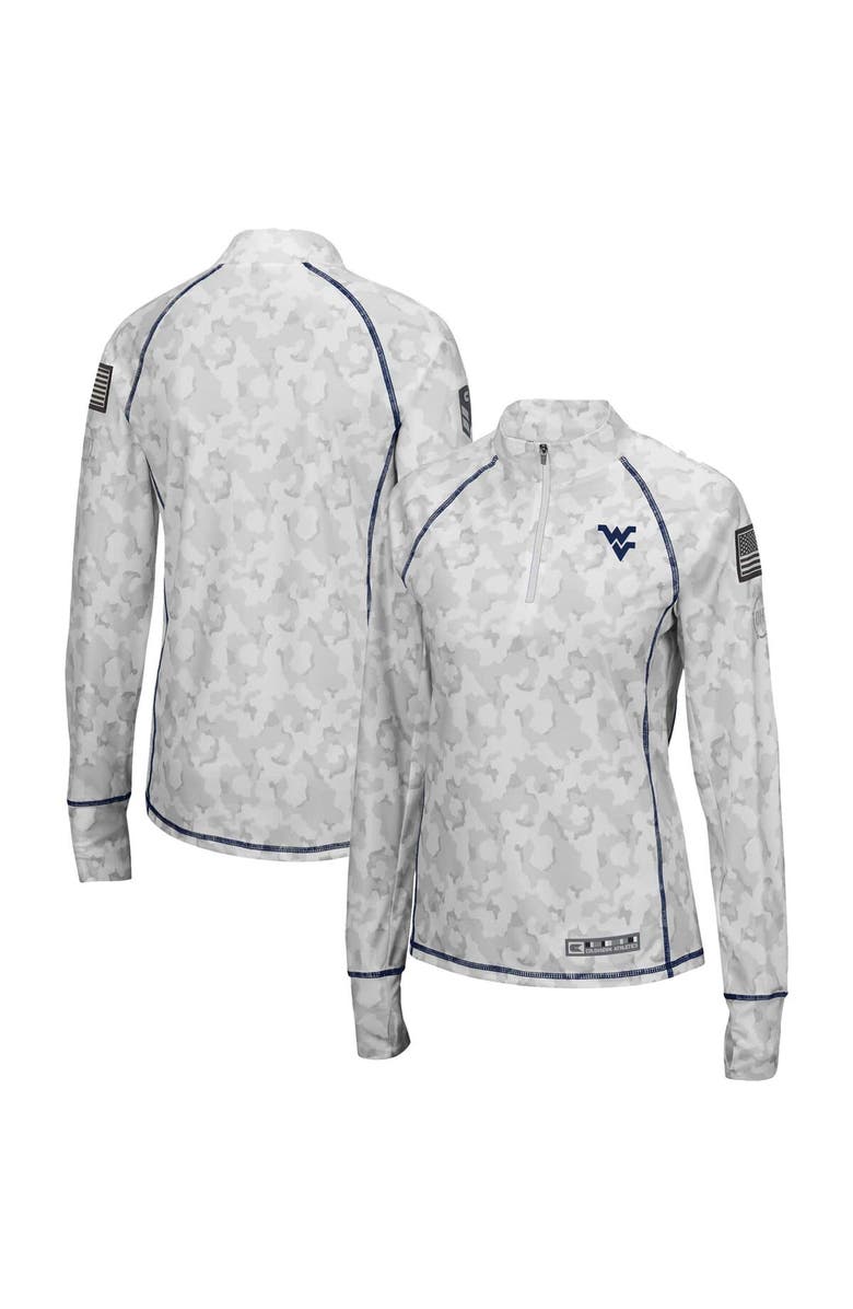 COLOSSEUM Women's Colosseum White West Virginia Mountaineers OHT Military Appreciation Officer Arctic Camo Fitted Lightweight 1/4-Zip Jacket, Main, color,