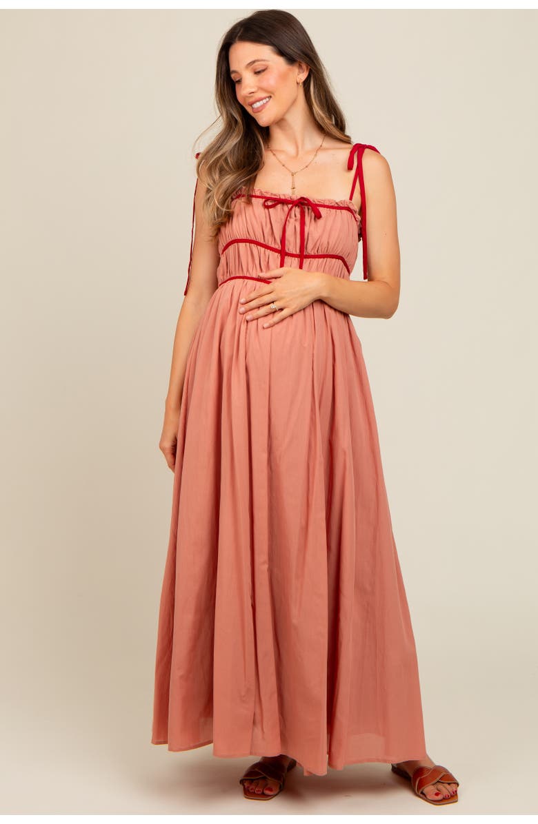 PinkBlush Contrast Ribbon Trim Maxi Dress, Main, color, Salmon