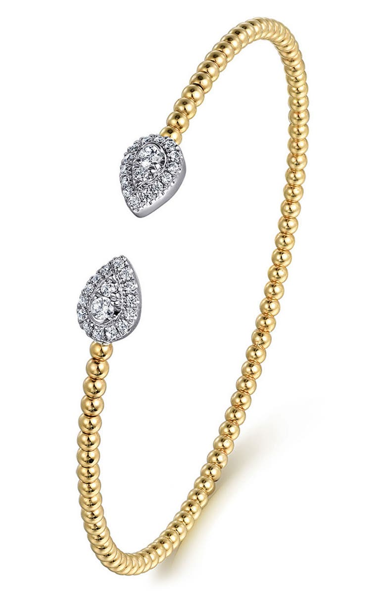 Gabriel & Co. Bujukan Pear Shaped Diamond Cuff Bracelet, Alternate, color, Two Tone