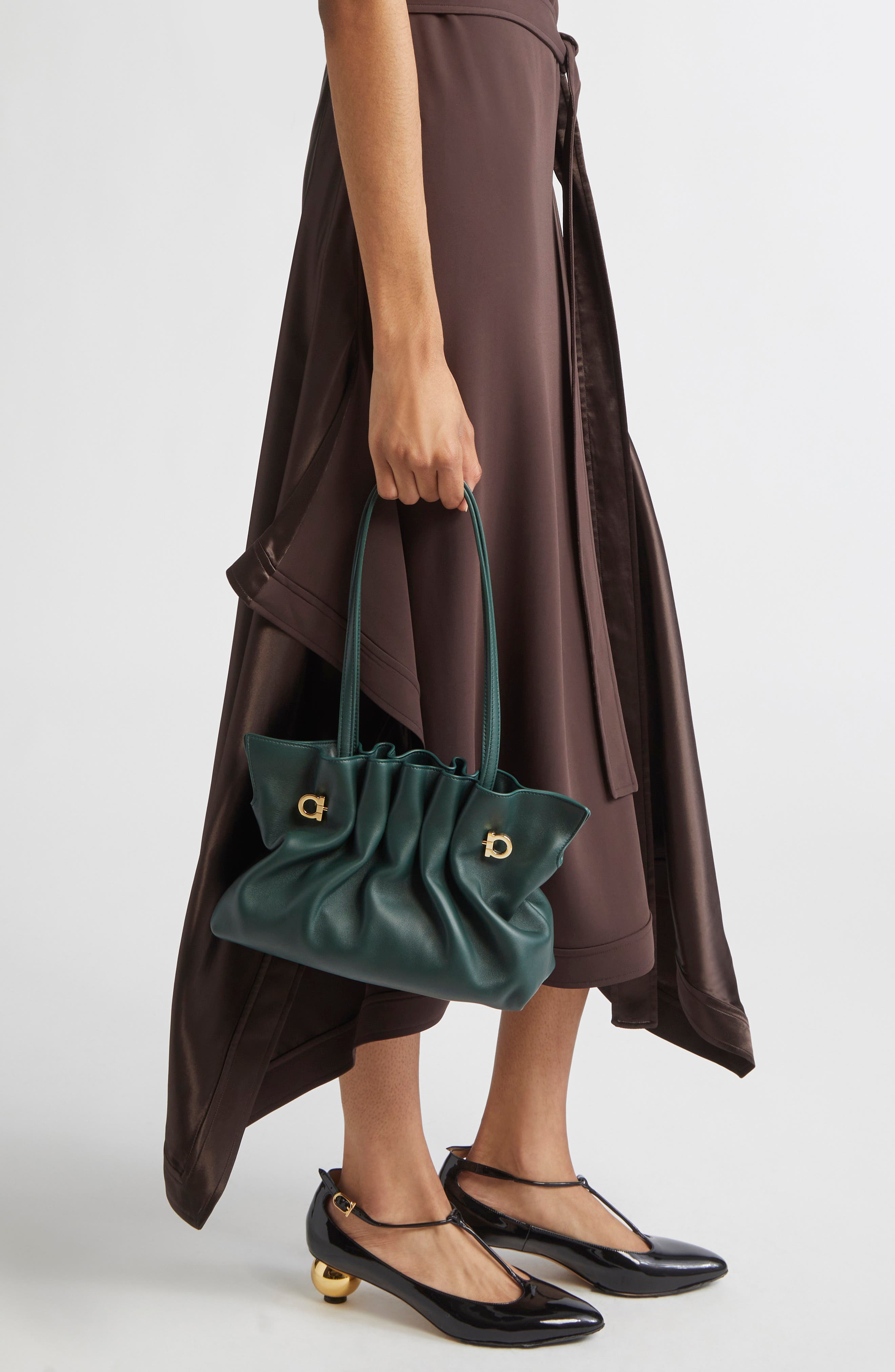 FERRAGAMO Small Gancio Piercing Soft Leather Shoulder Bag, Alternate, color, 