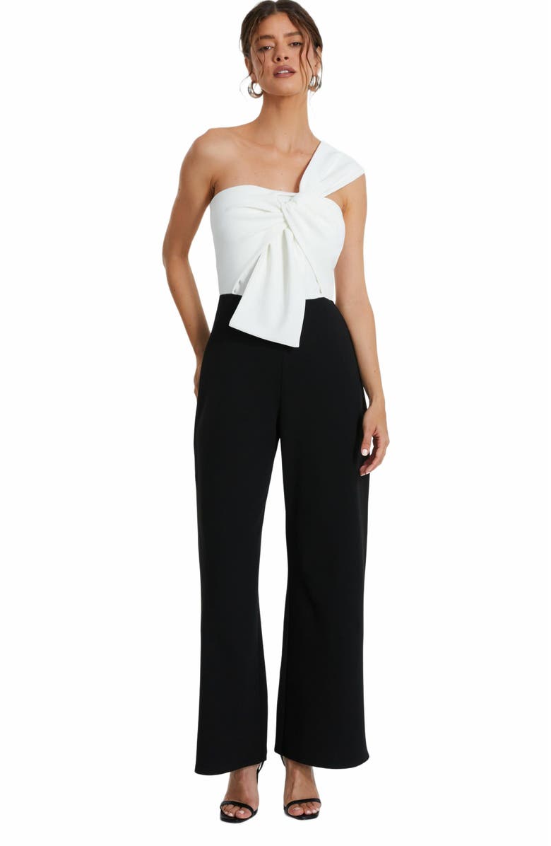 QUIZ One Shoulder Scuba Crepe Knot Front Jumpsuit, Main, color, 