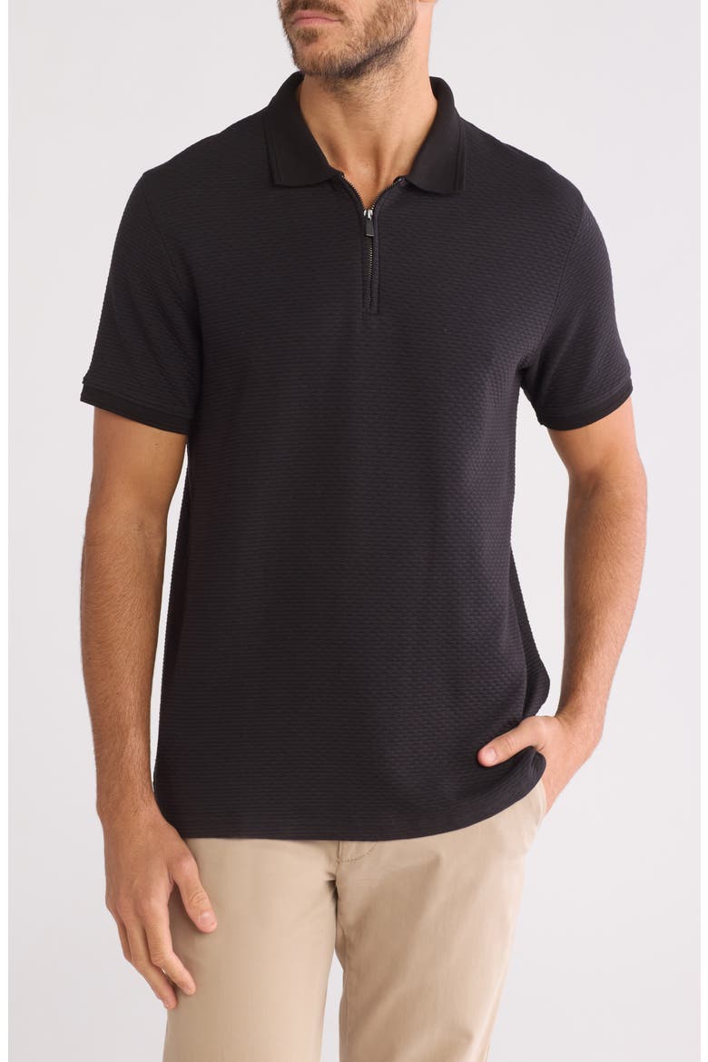 Texture Zip Polo, Main, color, BLACK