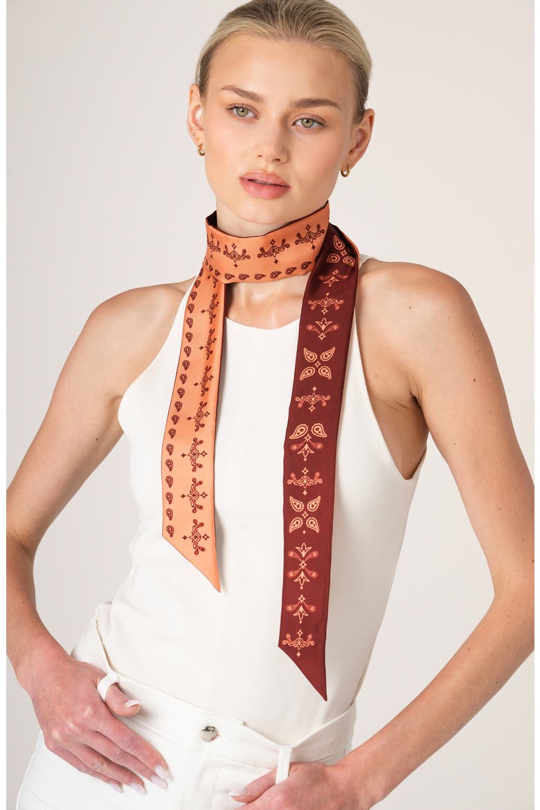 Silk Skinny Scarf Scarlet Paisley, Alternate, color, Red