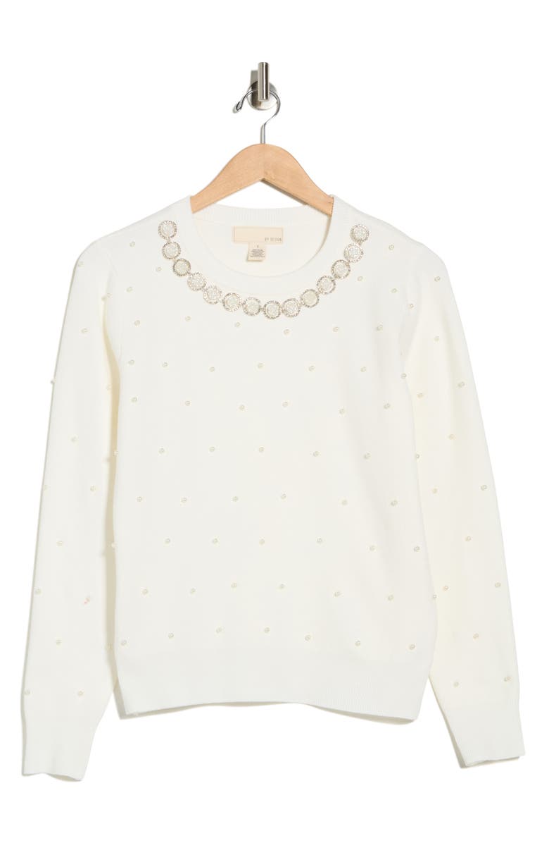 BY DESIGN Faux Pearl Embellished Sweater, Alternate, color, Ivory