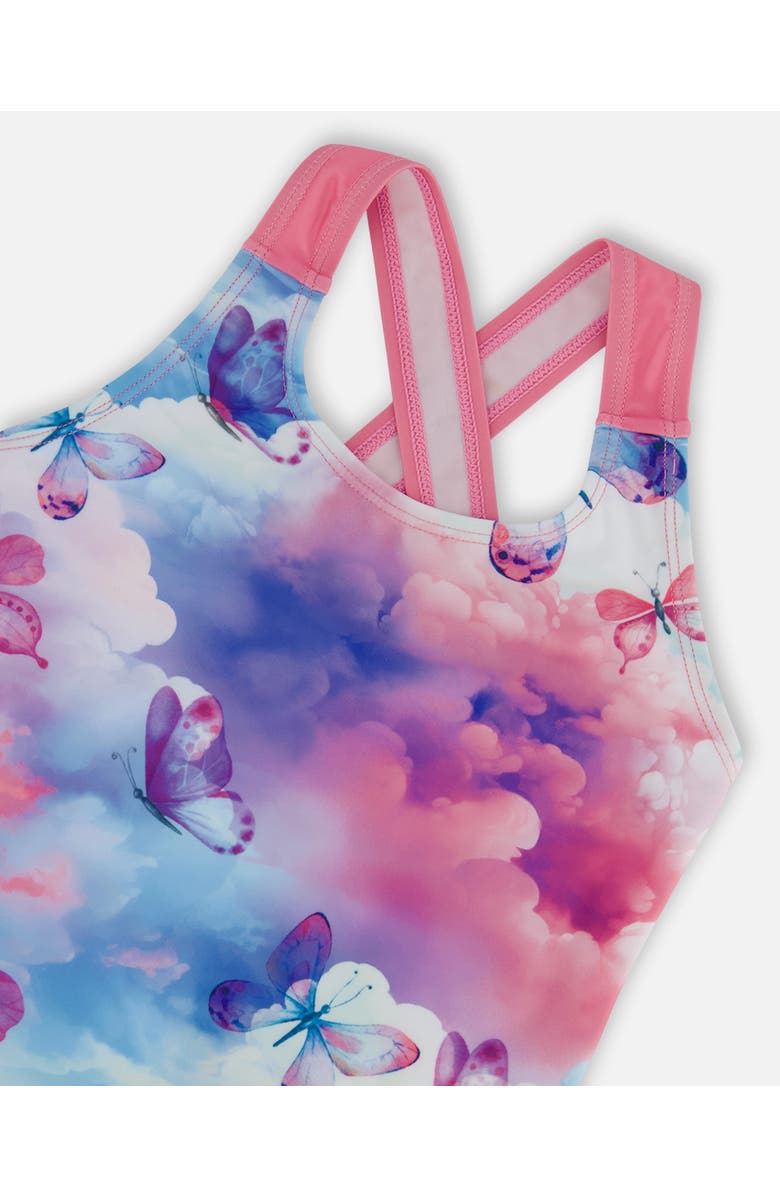 Deux par Deux Little Girl's Printed One-Piece Swimsuit Butterflies On Multicolored Background, Alternate, color, Butterflies On Multicolored