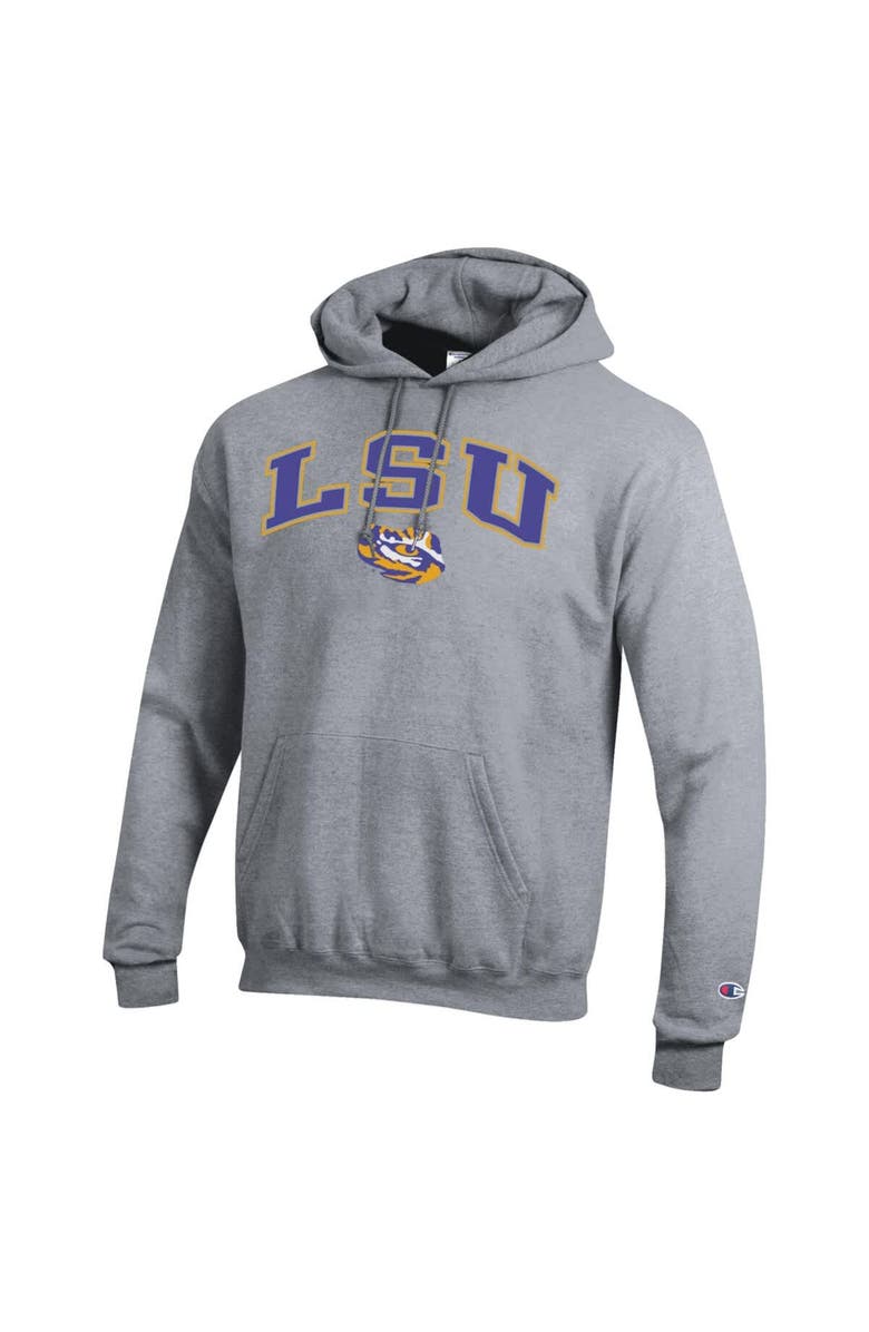Champion Men's Champion  Heather Gray LSU Tigers Arch Over Logo Pullover Hoodie, Alternate, color, 