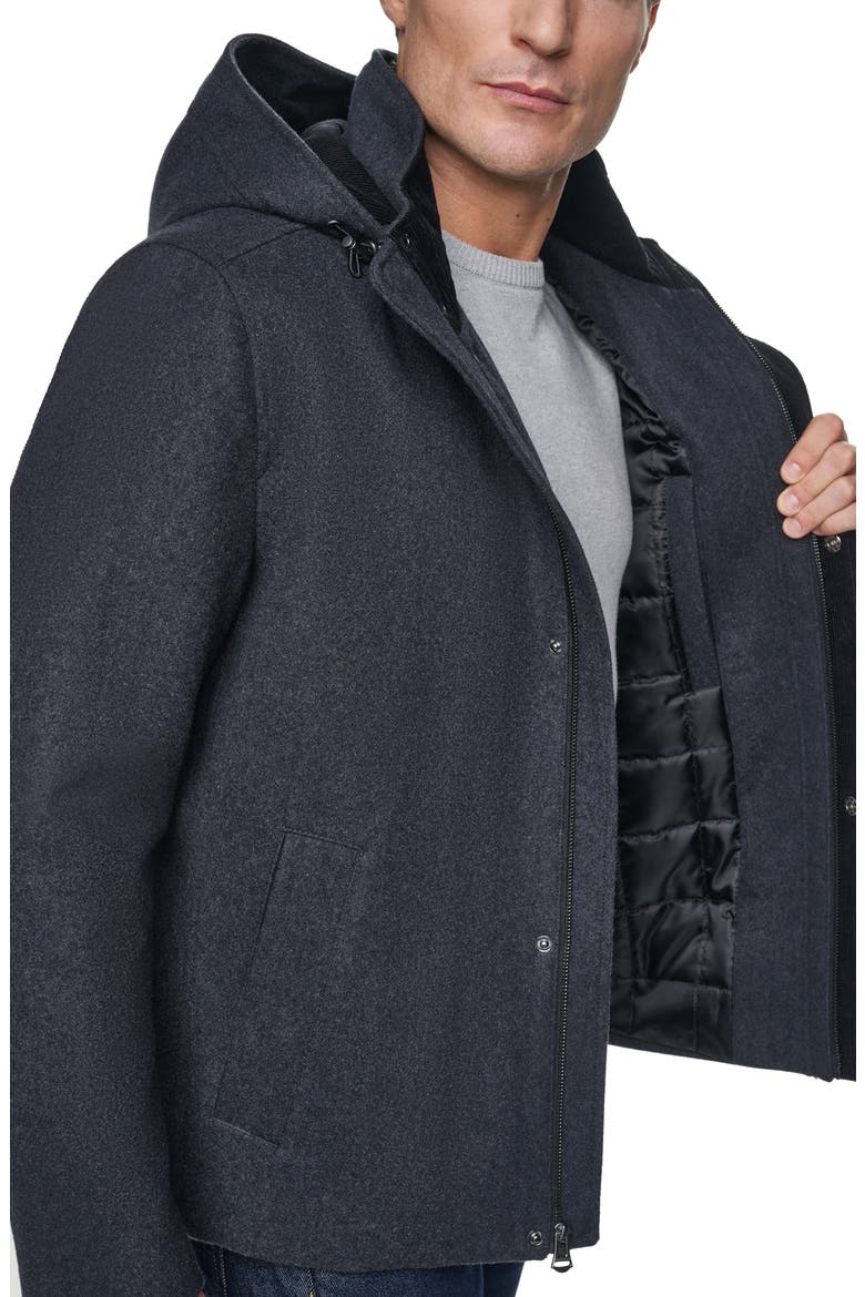 Hooded Wool Blend Field Coat, Alternate, color, CHARCOAL