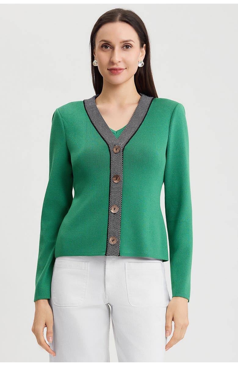 Ming Wang Family Savvy Contrast Trim Soft Knit Cardigan, Main, color, Kelly Green