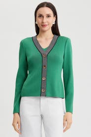 Ming Wang Family Savvy Contrast Trim Soft Knit Cardigan