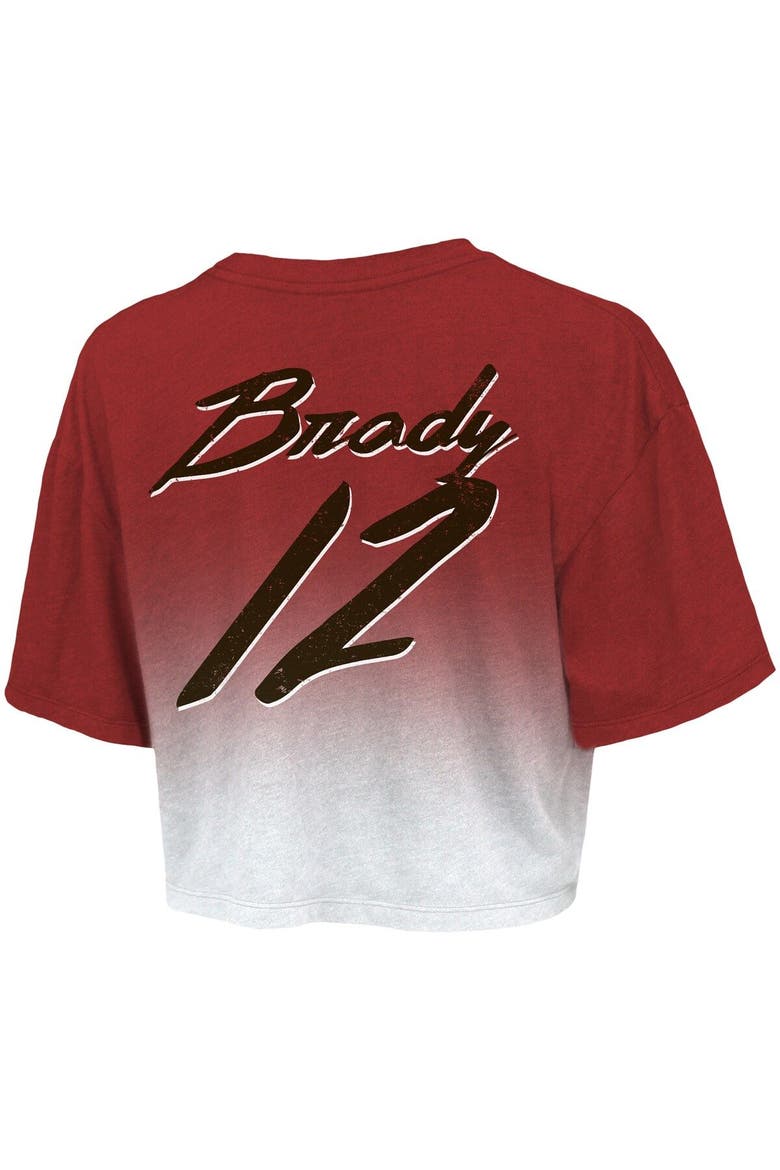 Women's Majestic Threads Tom Brady Red/White Tampa Bay Buccaneers Drip-Dye Player Name & Number Tri-Blend Crop T-Shirt, Alternate, color, Red