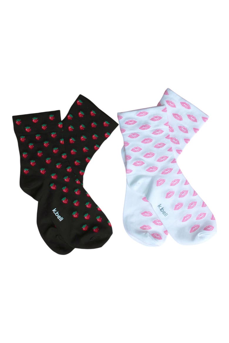 Strawberry & Lips Assorted 2-Pack Quarter Socks, Alternate, color, BLACK/ PINK MULTI