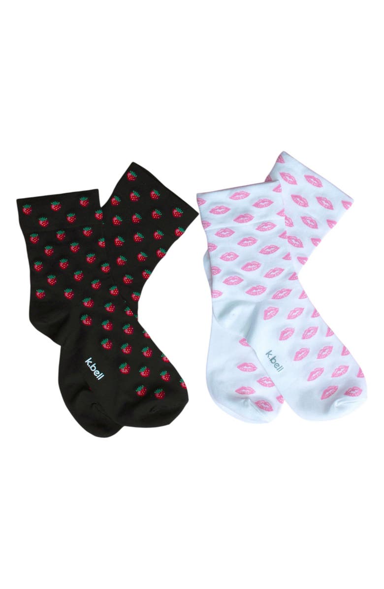 K Bell Socks Strawberry & Lips Assorted 2-Pack Quarter Socks, Alternate, color, 