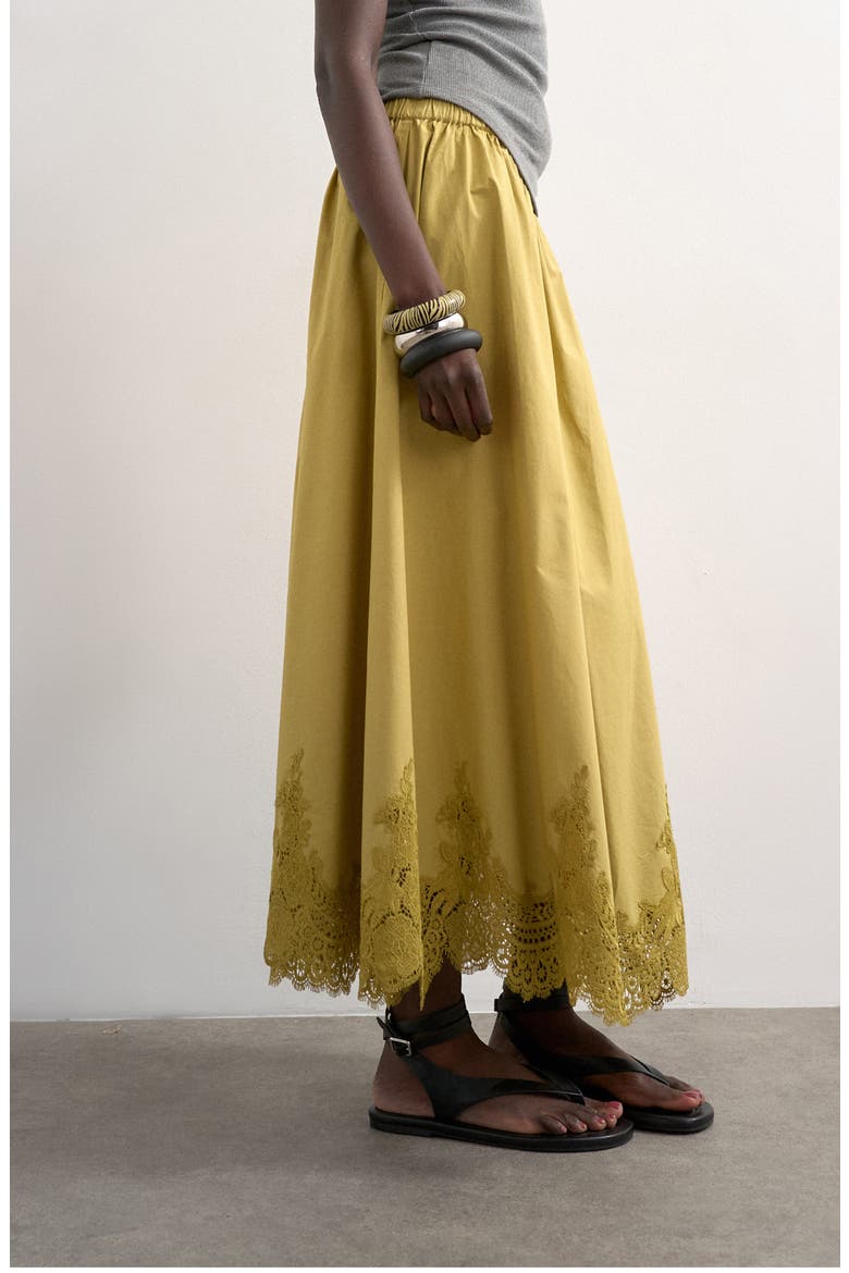 Lace Hem Full Maxi Skirt, Alternate, color, LGREEN
