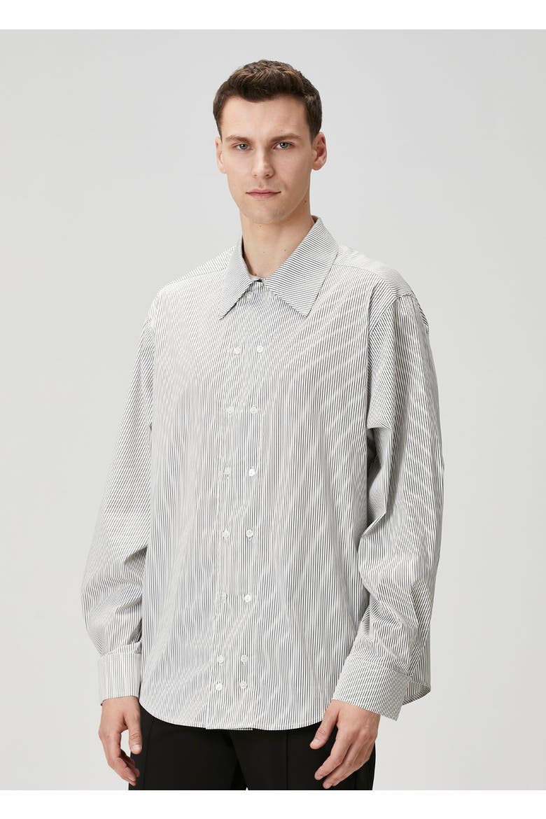 Cotton Blend Striped Woven Shirt, Alternate, color, grey