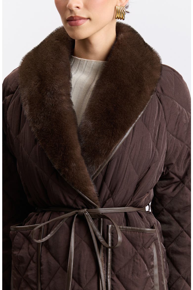 Faux Fur Trim Quilted Jacket, Alternate, color, HICKORY