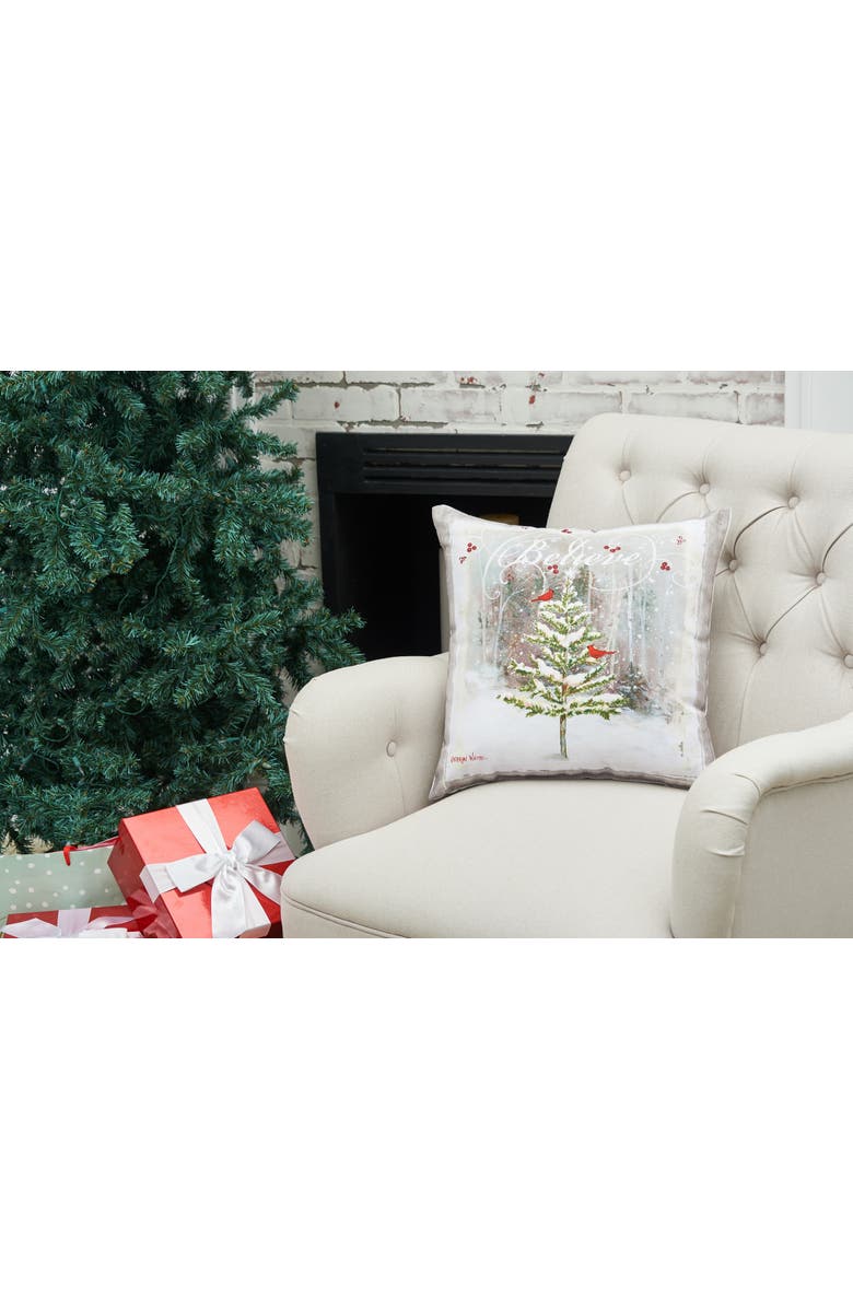 C&F Home Christmas Tree "Believe" Premium Indoor/Outdoor Accent Throw Pillow, 18" x 18", Alternate, color, Grey