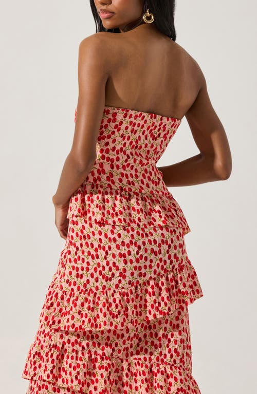 Astr Asym Tiered Ruffle Dress In Cherry Print