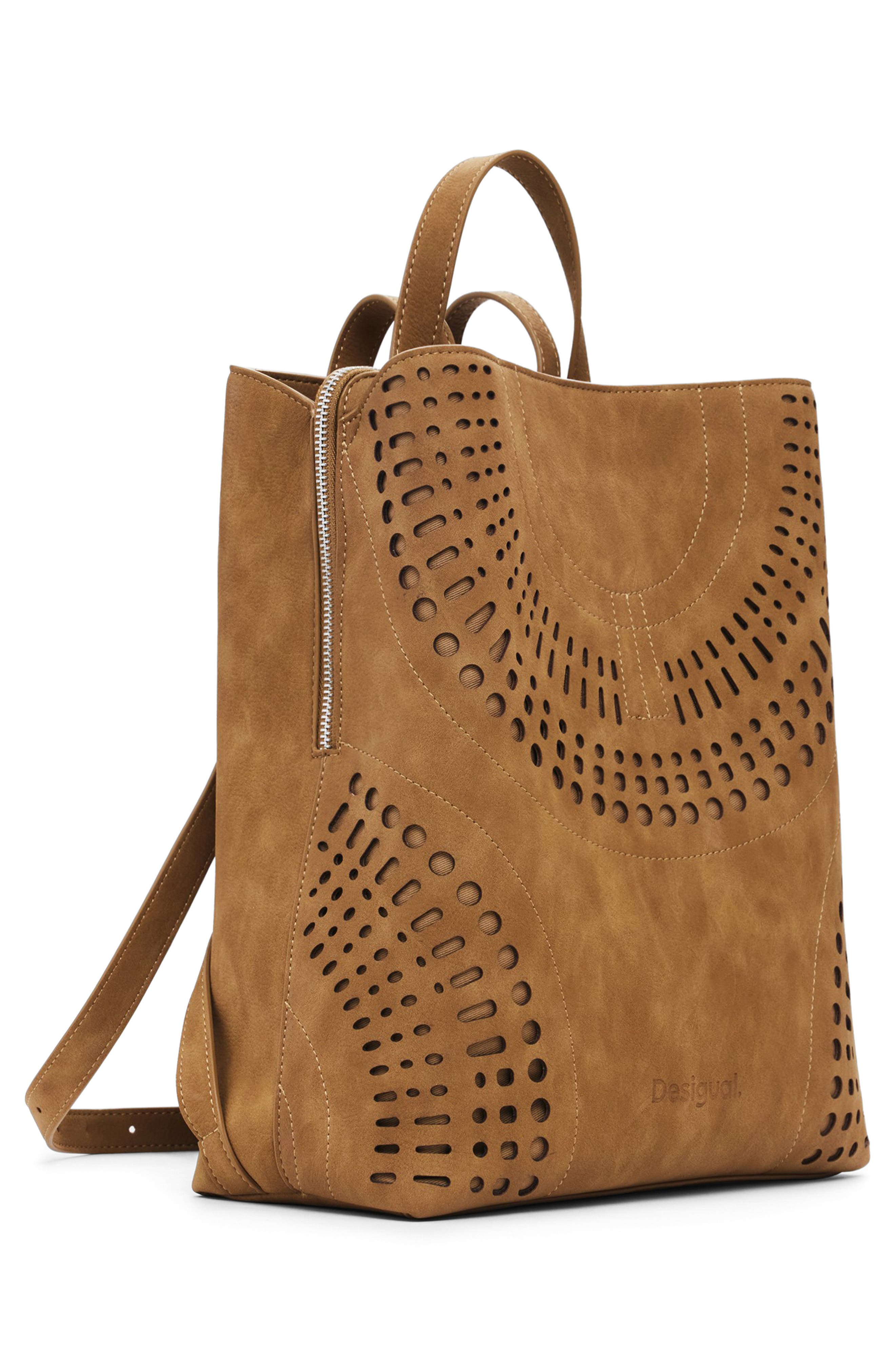 Medium Faux Leather Backpack, Alternate, color, CAMEL