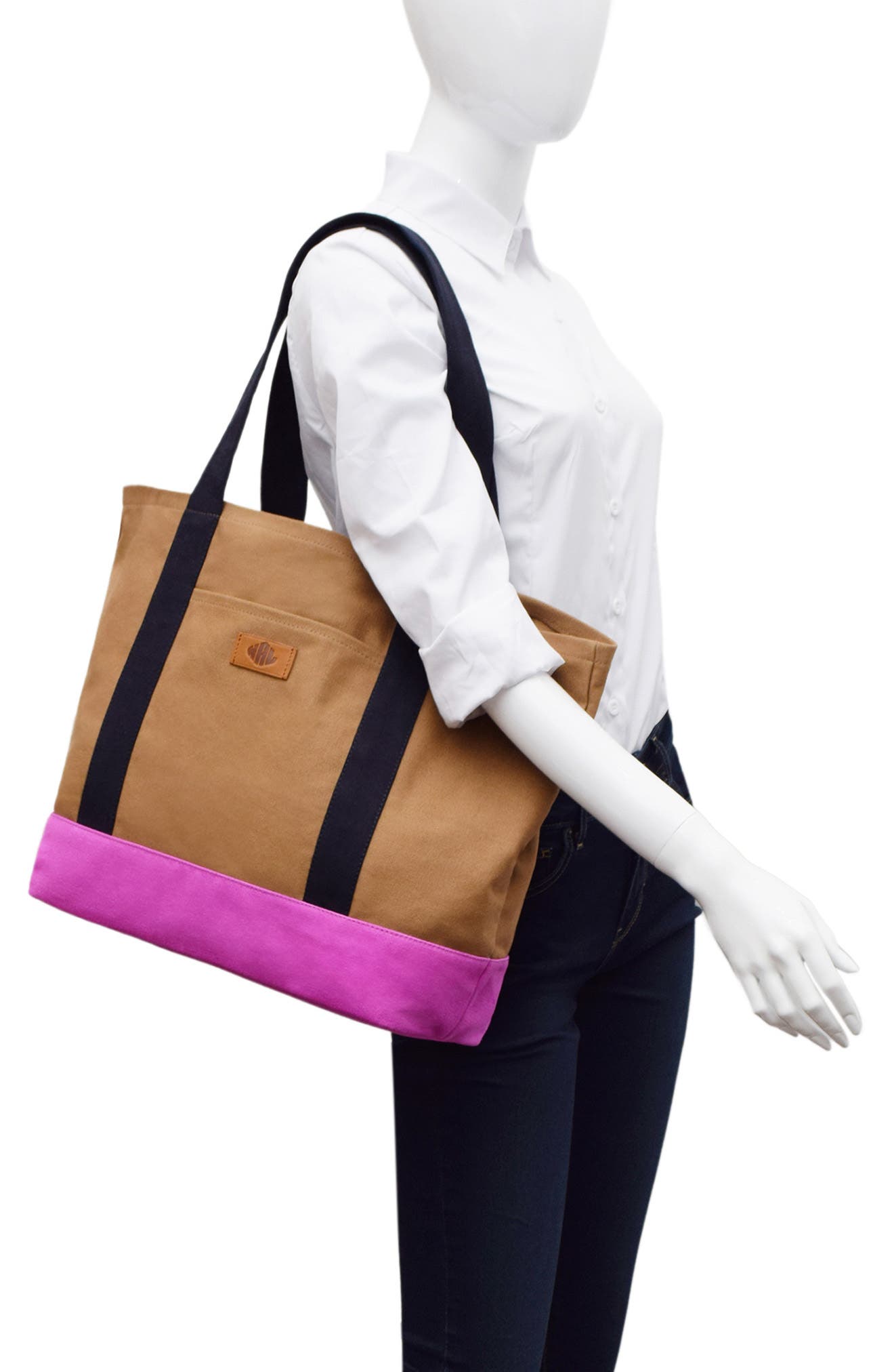 Kylee Colorblocked Canvas Tote, Alternate, color, KHAKI/ MIDNIGHT