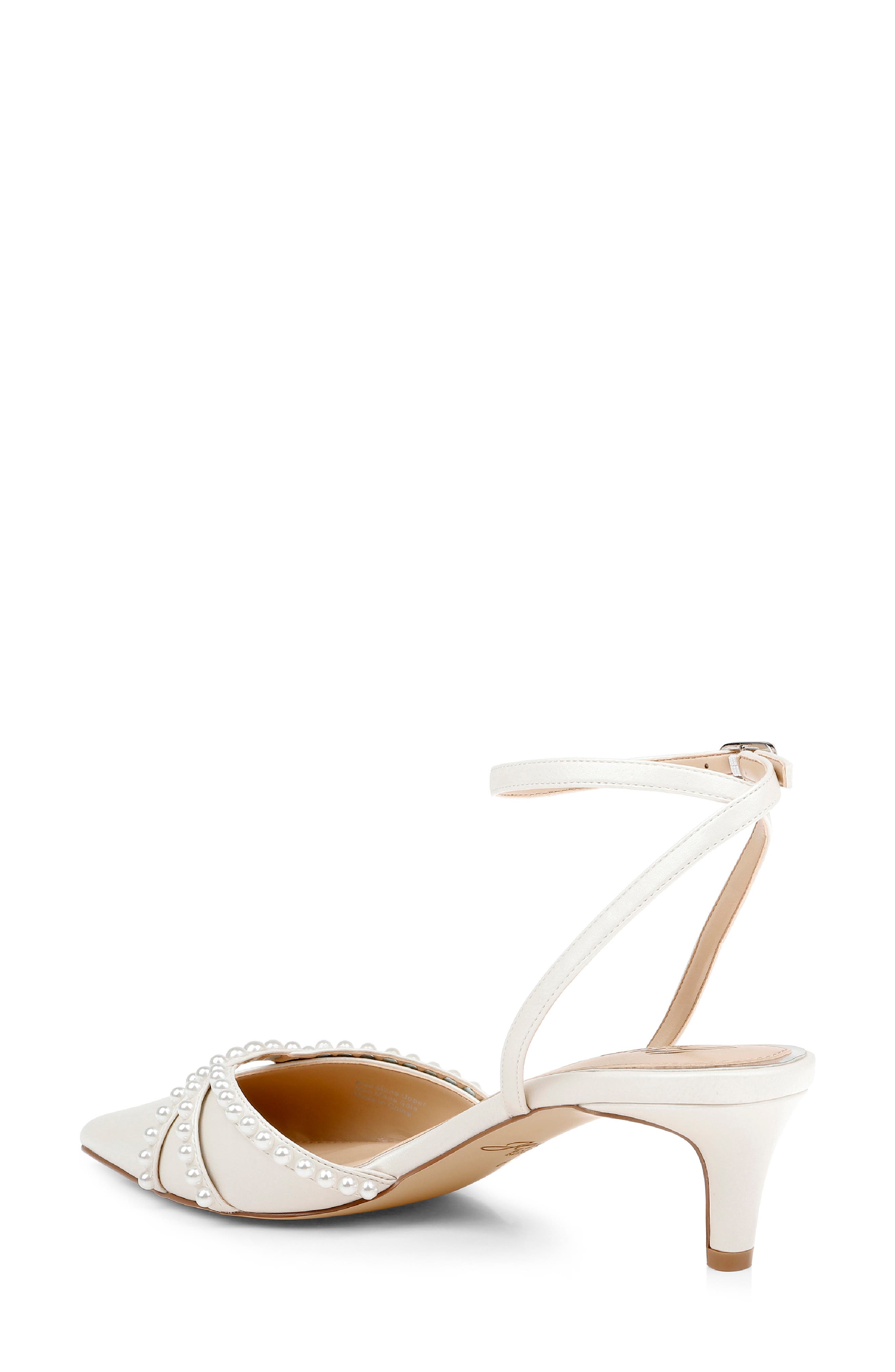 Indra Ankle Strap Pointed Toe Kitten Heel Pump, Alternate, color, IVORY